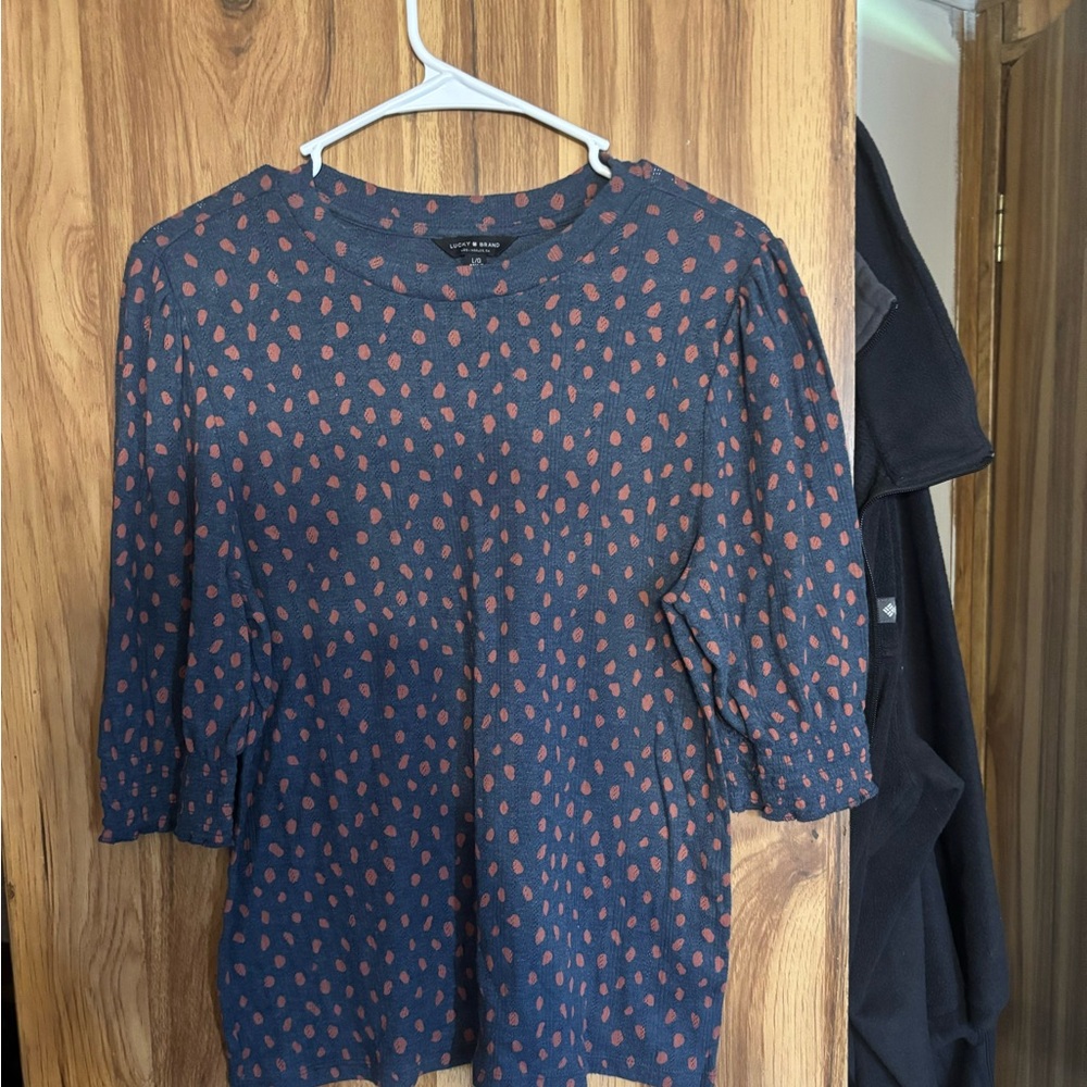 Lucky Brand Dark Blue and Red Dot Blouse